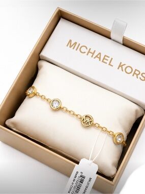 Michael Kors Gold-Tone Crystal Chain Bracelet - NWT